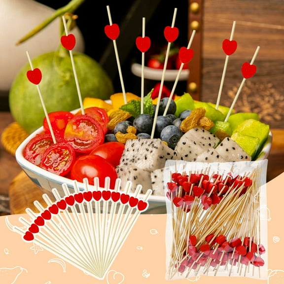 Valentines Day 100 Long Red Cocktail Picks, Toothpicks, Sandwiches, Appetizers, And Cooked Skewers Suitable For Birthdays And Weddings (Red)