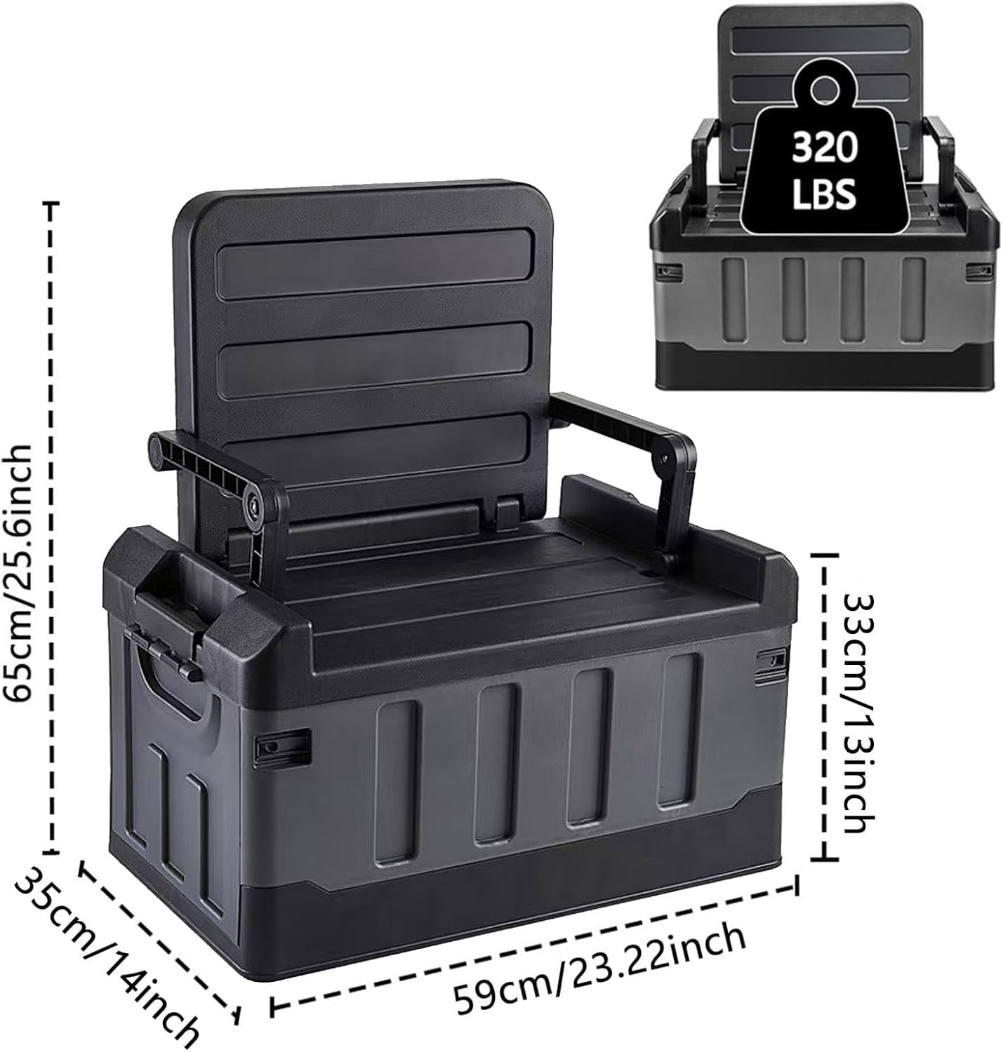 Versatile Foldable Seatable Camping Box Car Organizer Heavy Duty Storage Bins With Lids Box Trunk,Durable Plastic,60L Can Store Clothes, Toys Camping Equipment in Large Capacit (black)