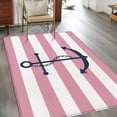 thumbnail image 3 of Pink Stripes Washable Area Rugs 3'x5', Anchor Nautical Low Pile Throw Living Room Rug Non-Slip Sturdy Edge Binding Carpet for Indoor Entryway Bedside Kitchen, 3 of 9