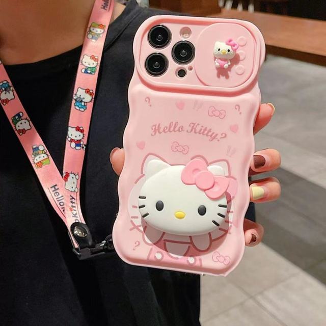Sanrio Cute cat hello kitty With holder Lanyard Phone Case For Iphone