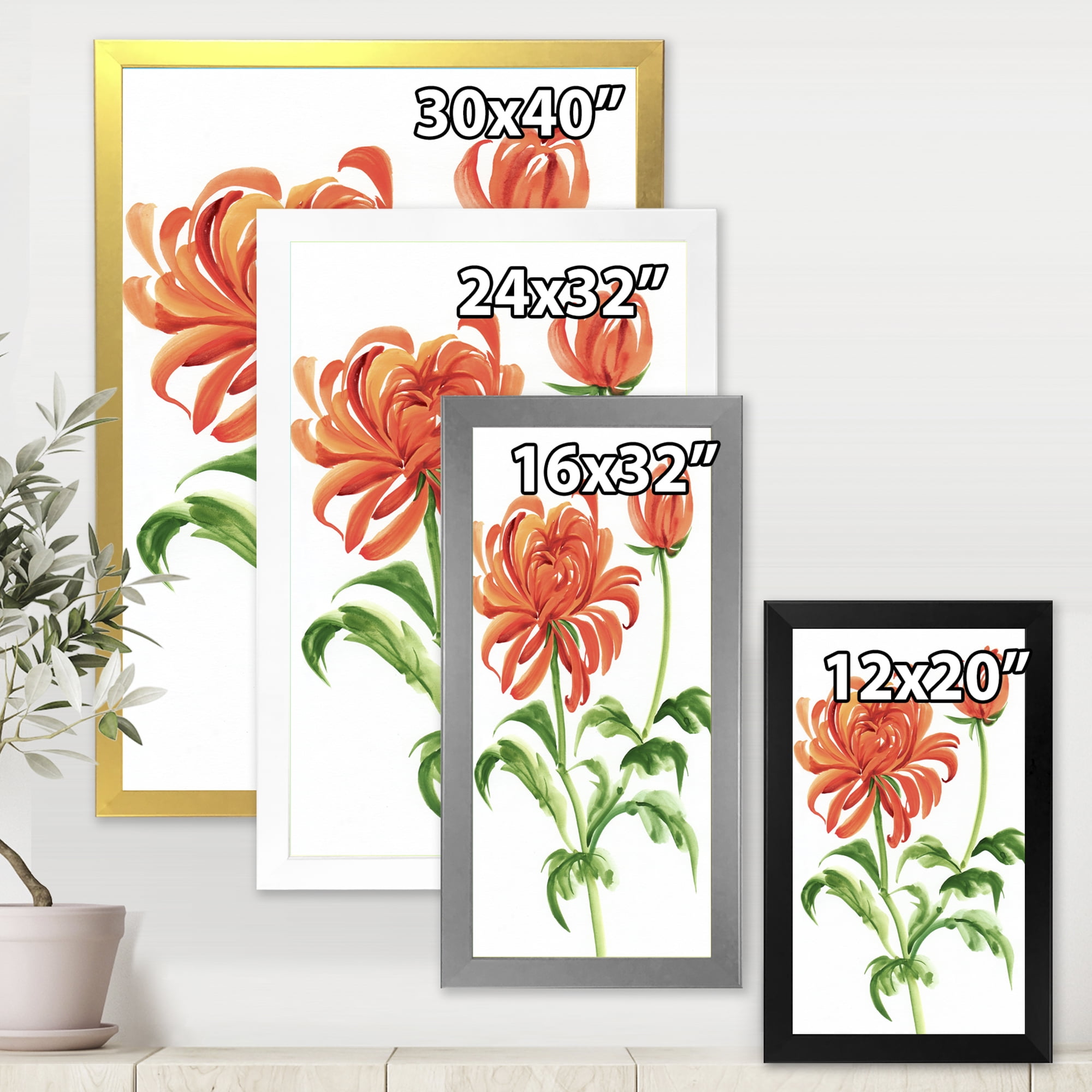 Designart 'Ancient Orange Chrysanthemum Flower' Traditional Framed Art Print