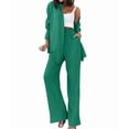 thumbnail image 3 of Women'S Solid Color Collared Blouse and High Waist Pants Two Piece Set Fashion Green S, 3 of 9