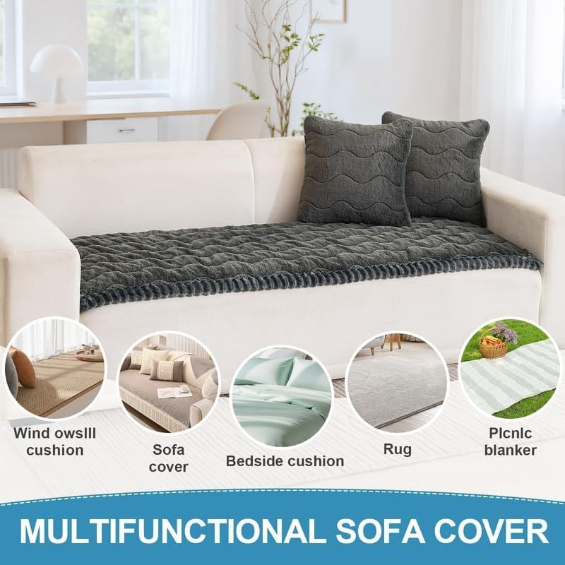 Topchances Fuzzy Couch Covers, Faux Mink Wavy Sofa Slipcover Mat for Pets,  Anti-Slip Furniture Protector Pet Bed Mat for Dogs Cats (Dark Gray, 28''x59'')