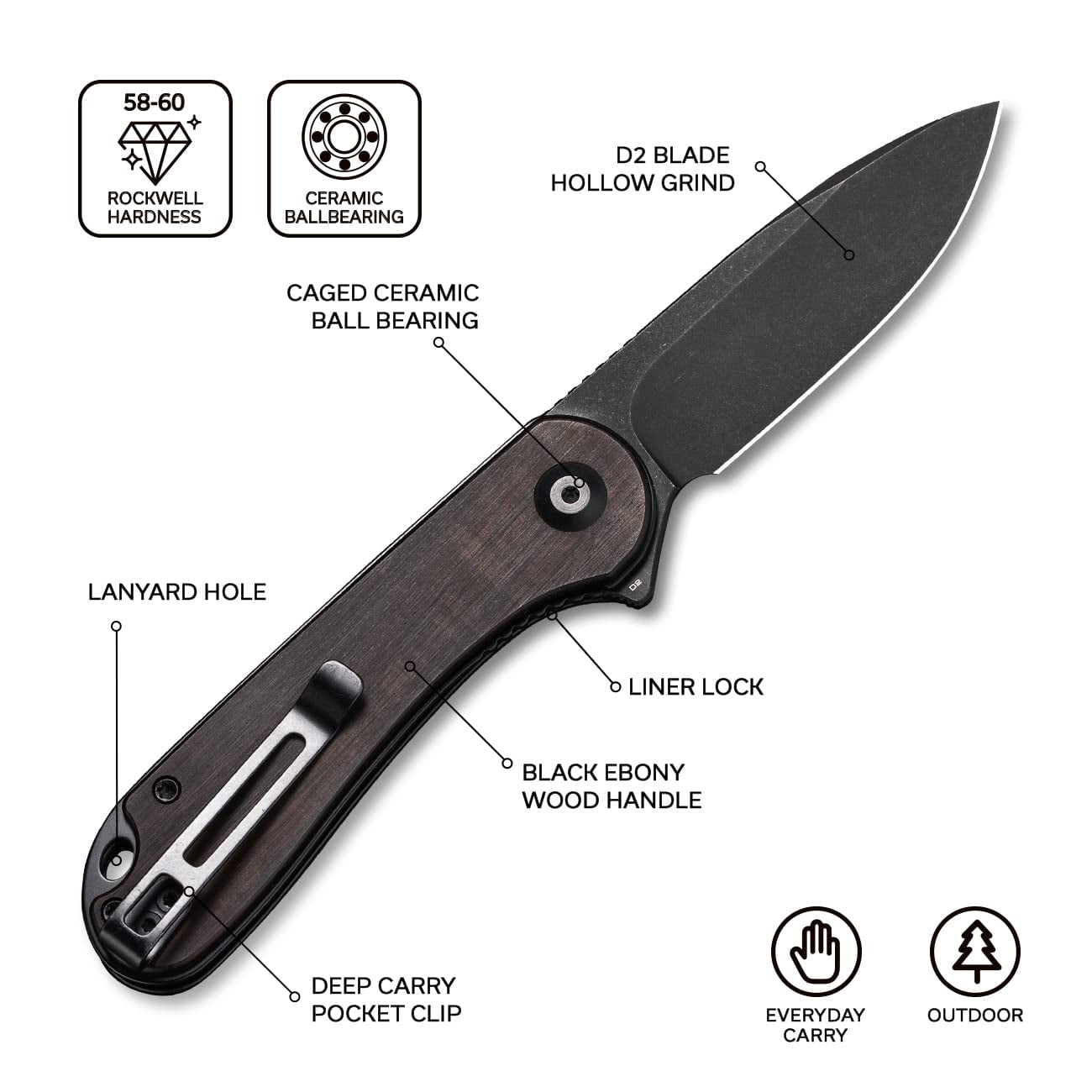 CIVIVI Elementum Pocket Folding Knife 2.96" D2 Blade C907W