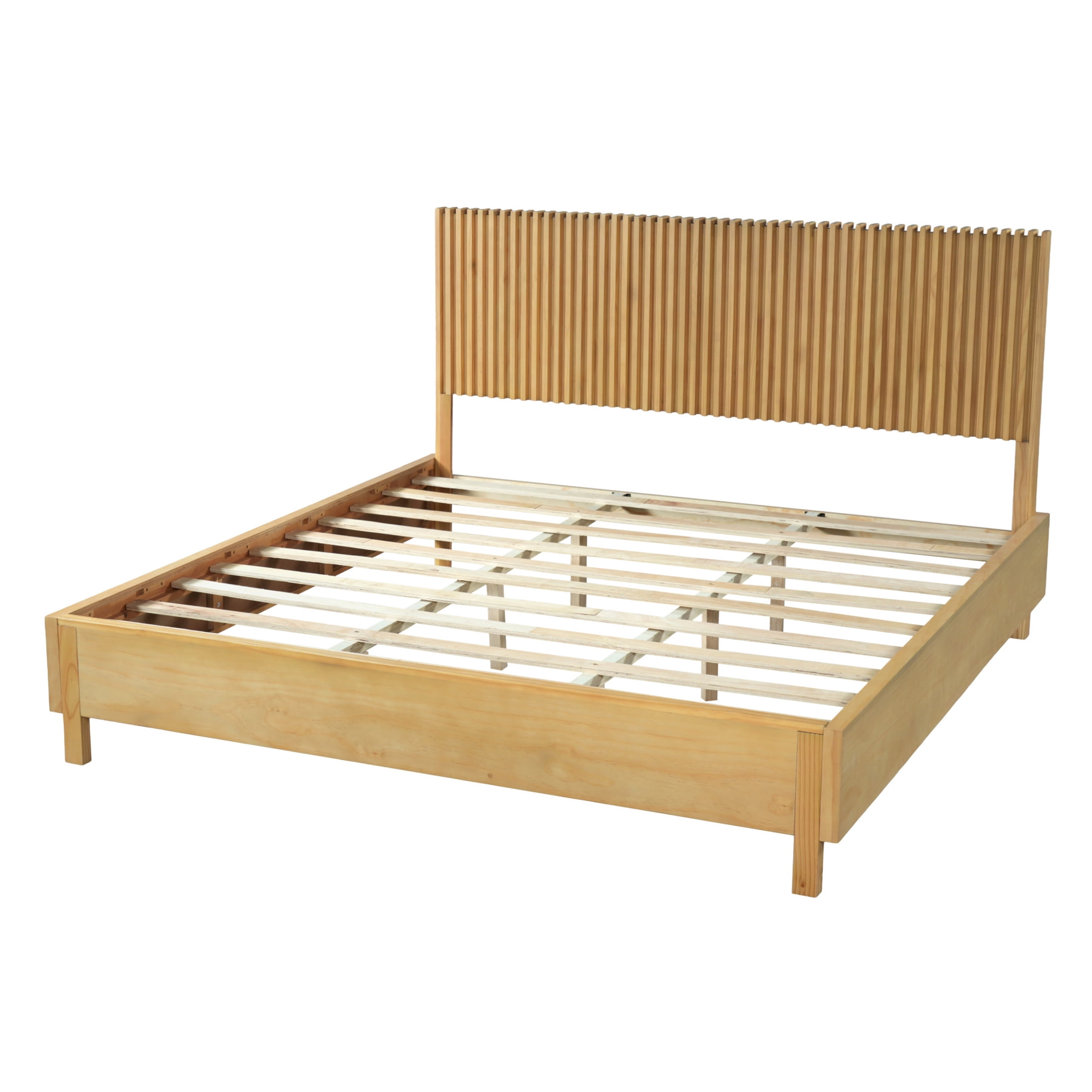 Christopher Knight Home King Platform Bed with Slat Headboard, No Box Spring Required, Natural