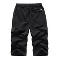 thumbnail image 2 of SWSMCLT Men's Stretch Capris Pants Soft Elastic Waist Crop Pants Long Shorts Cargo Mid Rise Loose Summer Spandex Drawstring Black 36, 2 of 4