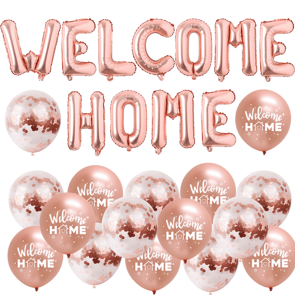 Welcome Home Decorations Rose Gold, Welcome Home Foil Balloons Banner Sign Welcome Home 12inch Latex Balloons for Baby Shower Homecoming Housewarming Military Return Party Supplies