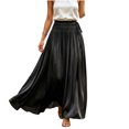 thumbnail image 2 of IUYRTFE Women's Solid Color Maxi Skirt Flowy Sheer Fabric Elastic Waist Long Casual Skirt, 2 of 7