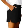 thumbnail image 6 of Women's Soft Fabric Elastic Waist Drawstring Shorts, Side Split Hem, Casual Cotton Blend Lounge Shorts, Summer Beach, Travel, Daily Wear, Comfy Casual | TruBelle,Black XL, 6 of 7