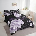 thumbnail image 3 of Manfei Retro Peony Twin Bedding Sets 7-Piece for Women Girls, Vintage Blossoms Bedding Comforter Set, Tropical Floral Sheet Sets, Black Purple Bedroom Decor, 3 of 8