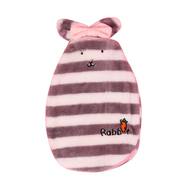 Bolsa de agua caliente PVC lindo conejo Ormromra calentador de manos terapia anti-frío rayas marrones