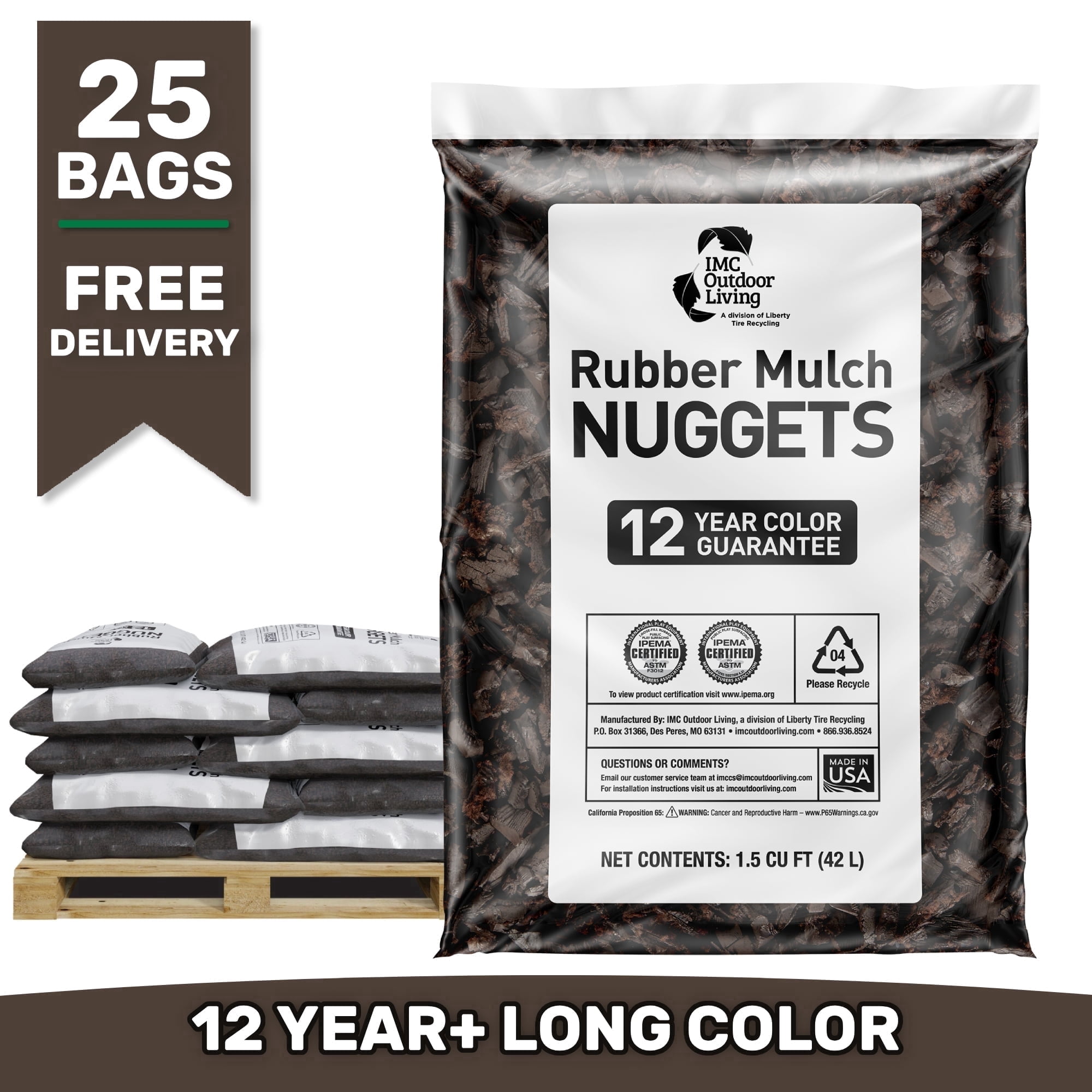 GroundSmart 12+ Year Brown Rubber Mulch, 37.5 Cu Ft