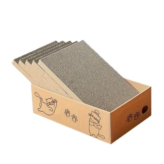 Cat Scratcher Box with 5 Pack Replaceable Corrugated Cardboard Scratch Pads, Reversible Cat Scratching Pad Refills, Cardboard Cat Scratcher Lounge for Indoor Cats, Protect Furniture