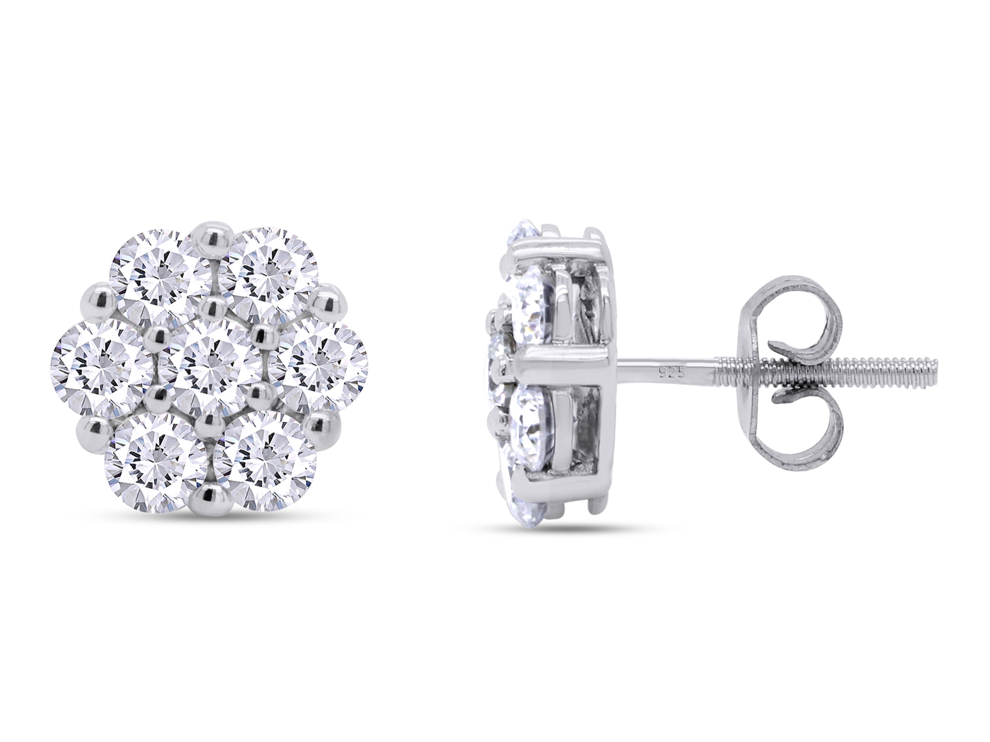 AFFY  1.40CT Moissanite Diamond Flower Cluster Stud Earrings for Women 14K White Gold over Silver