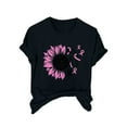 thumbnail image 2 of CLOISE Breast Cancer Blouses Women Short Sleeve Crew Neck Tshirts Sunflower Ribbon Oversized Breast Cancer Support Shirts Fashion Loose Blouses Cancer Awareness in October Outfits Black XL, 2 of 4