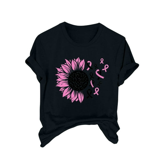 SwiftWear Breast Cancer Awareness Shirts Women Pink Ribbon T-Shirts Cancer Fighter Sunflower Graphic Tee Short Sleeve Tops S