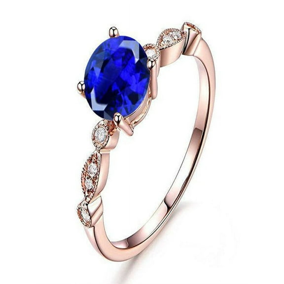 Sale: 1.25 Carat Blue Sapphire and Diamond Engagement Ring in 10k Rose Gold for Women on Sale