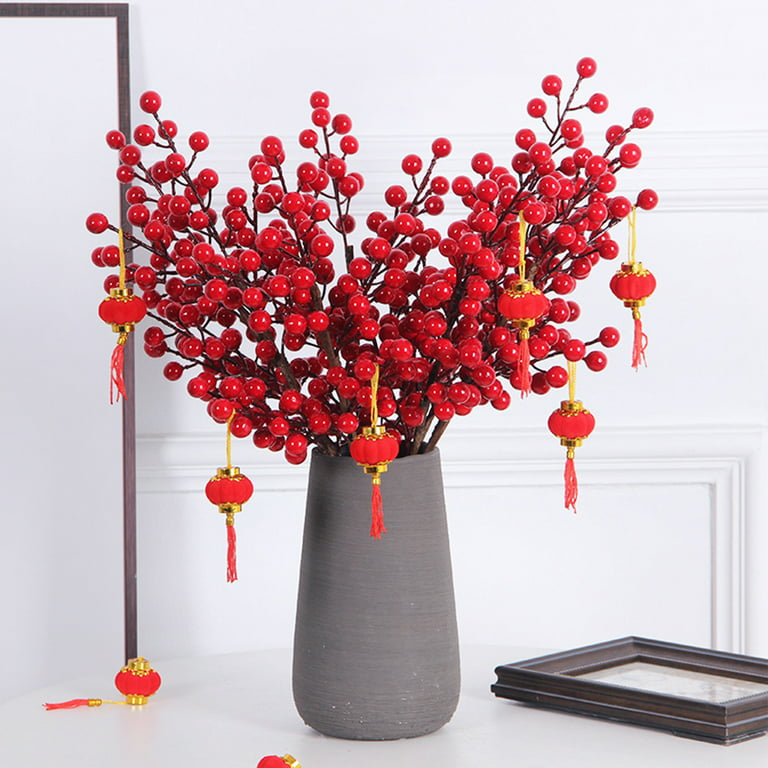 42packs Artificial Red Berry Stems Holly Berry Branches,fake