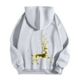 thumbnail image 4 of Fiaer Womens Christmas Hoodies Deer Graphic Full Zip up Long Sleeve Hooded Sweatshirts Oversized Drawstring Pocket Tops Grey L, 4 of 5