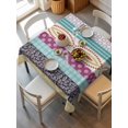 thumbnail image 2 of Bohemia Ethnic Suqare Tablecloth - 54 x 54 Inch, Boho Tribal Teal Orange Purple Stripes Leaves Waterproof & StainResistant Tablecloth, Washable Oil-proof Table Cover for Dining/Party/Wedding/Buffet, 2 of 9