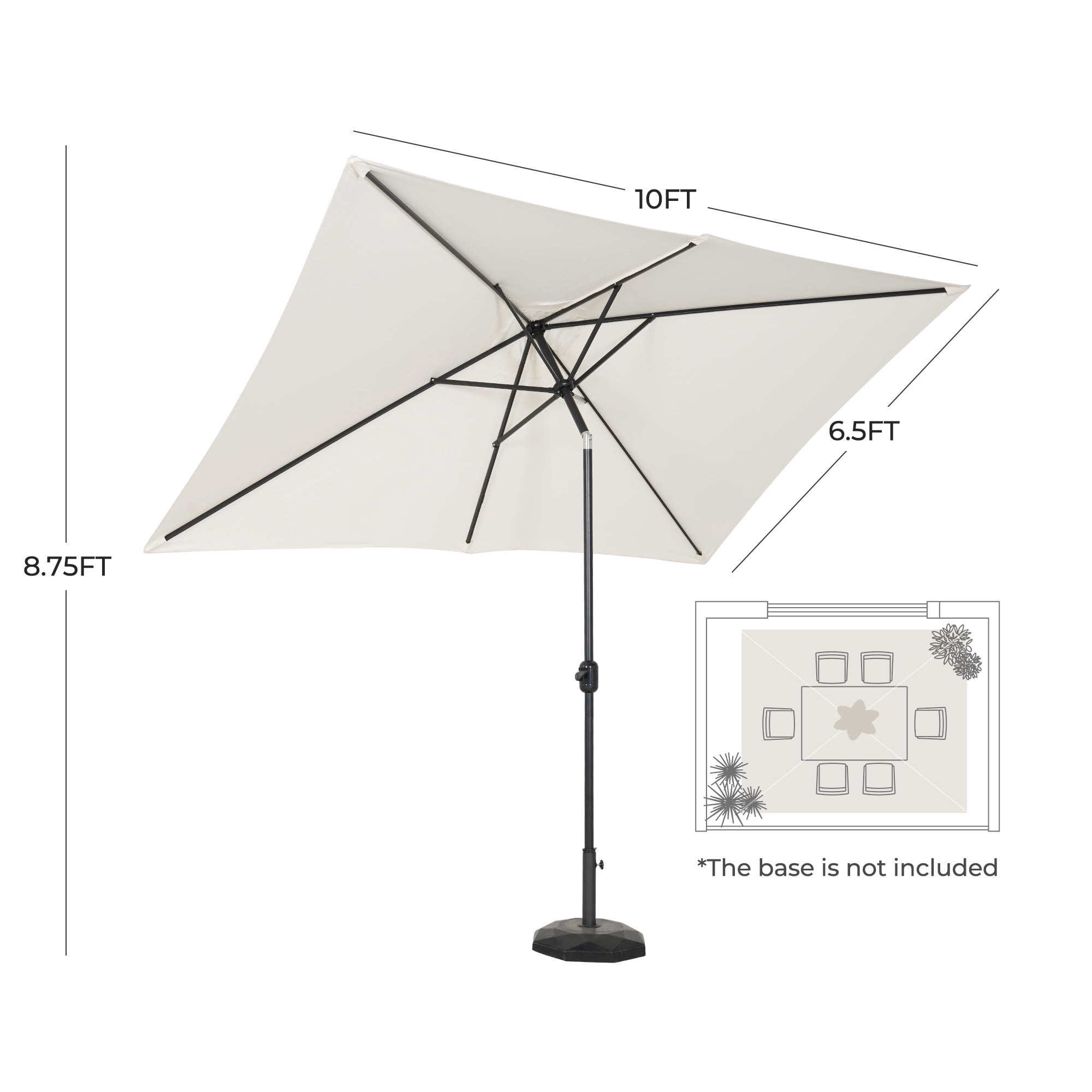 GRANDPATIO 10 × 6.5ft Rectangle Patio Umbrella with Crank & Tilt, Steel Frame, Water & UV-Resistant Polyester Canopy, for Outdoor Garden/Pool/Commercial Use