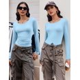 thumbnail image 2 of Ekouaer Long Sleeve Shirts for Women 3 Pack Scoop Neck Fitted Tops Thermal Undershirt Stretch Base Layer Soft Tee Light Blue/White/Black, 2 of 6