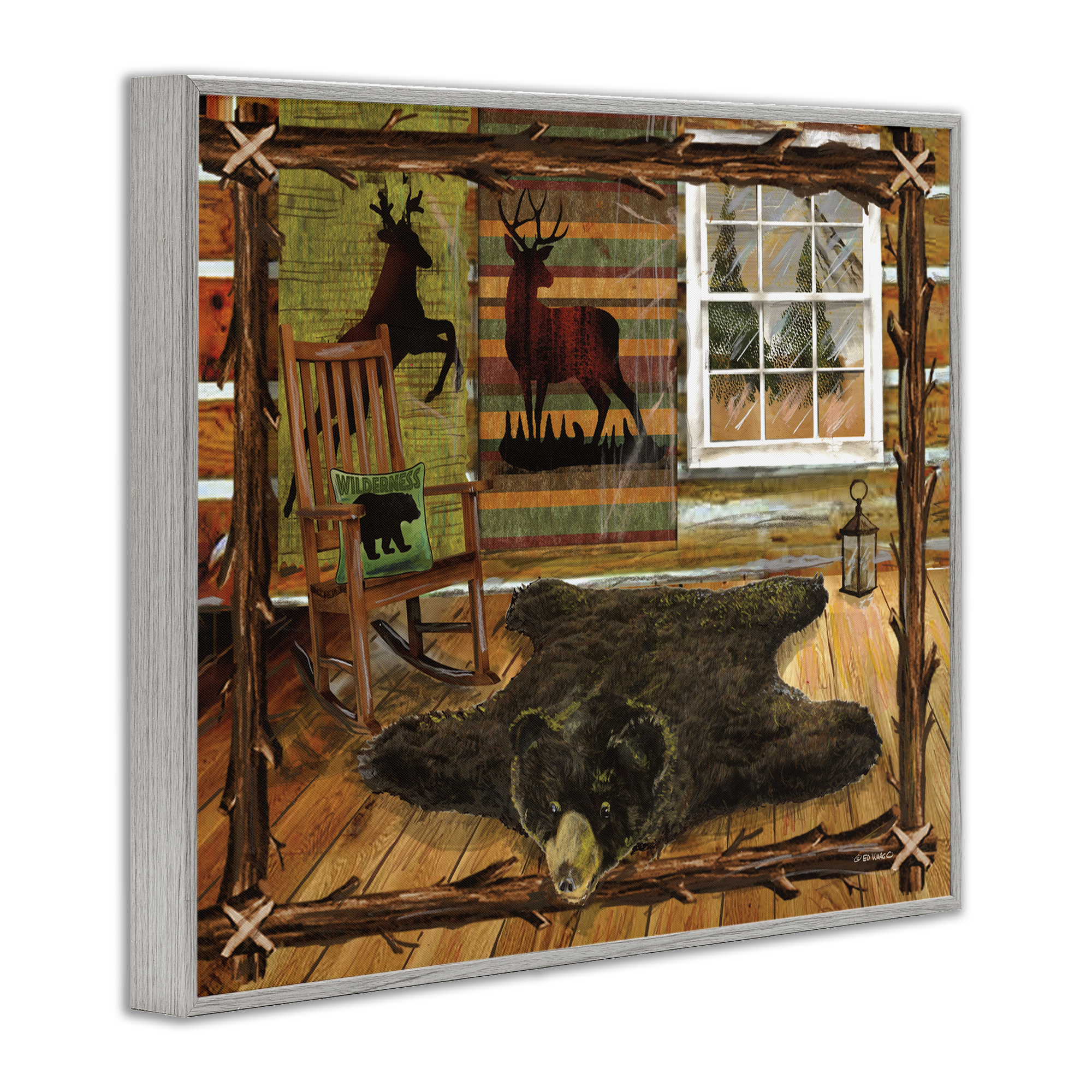 Stupell Industries Rustic Cabin with Border Animals & Insects Painting Gray Framed Art Print Wall Art, 14 x 11