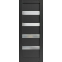 Slab Barn Door Panel 24 x 80 inches | Quadro 4113 Matte Black Frosted Glass | Sturdy Finished Interior Doors | Pocket Closet Sliding