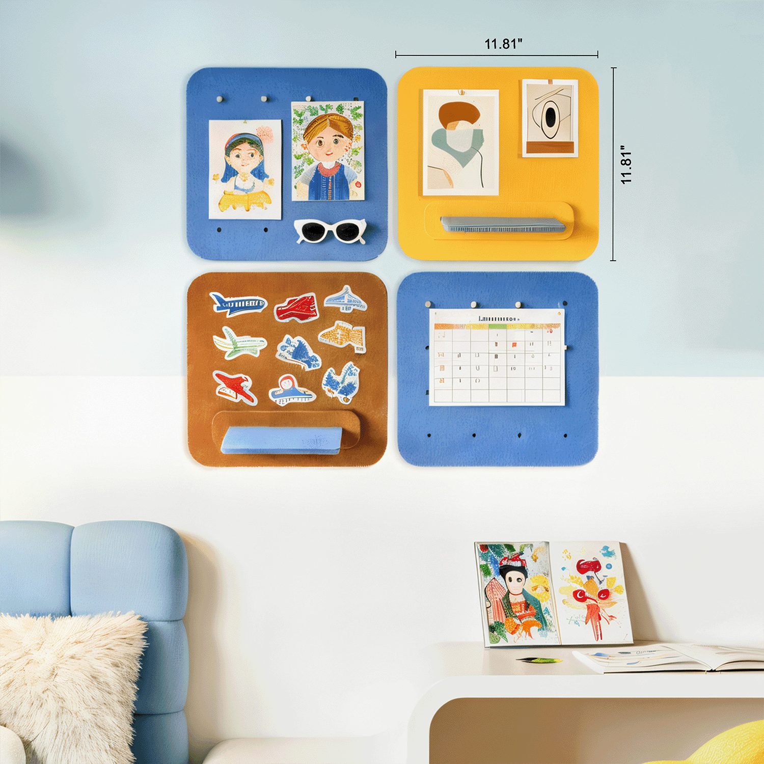 Mifurn 11.8''*11.8'' Felt Bulletin Board, 3 Colors, 4 Pack