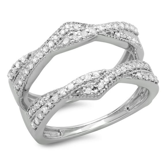 Dazzlingrock Collection 0.45 Carat (ctw) 14K Round Cut Diamond Wedding Swirl Enhancer Guard Ring 1/2 CT, White Gold, Size 6.5