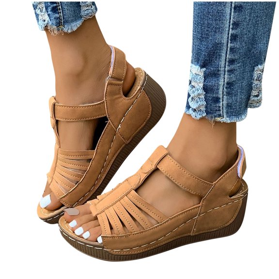 Women's Wedge Sandals Open Toe Gladiator Platform Sandals with Adjustable Ankle Strap Casual Comfort Walking Summer Shoes