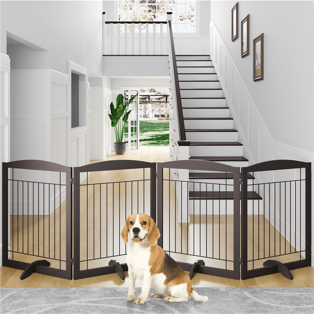 Yaheetech 31.5" H Dog Gate 4-Panel Pet Gate Indoor with 2 Support feet, Espresso