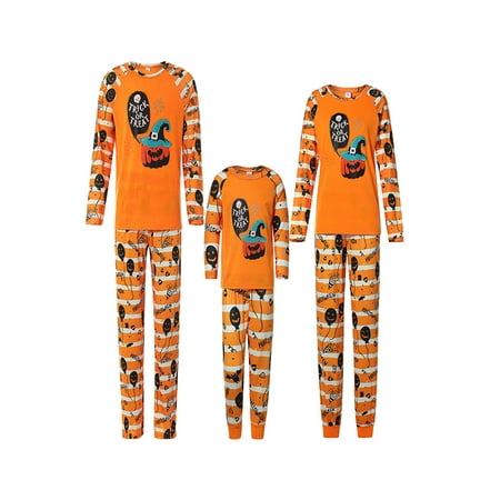 

Jamlynbo Matching Family Pajamas Sets Halloween Pumpkin Print Sleepwear Pjs Long Sleeve Pullover Top+Elastic Waist Pants
