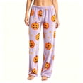 thumbnail image 5 of Womens Halloween Funny Pumpkin Graphic Pajama Bottoms Wide Leg Sleep Pants | Halloween Pjs Bottoms, Loose Fit, Elastic Waist, Lightweight, Vacation, Cute, Casual Pants Light Purple L, 5 of 5