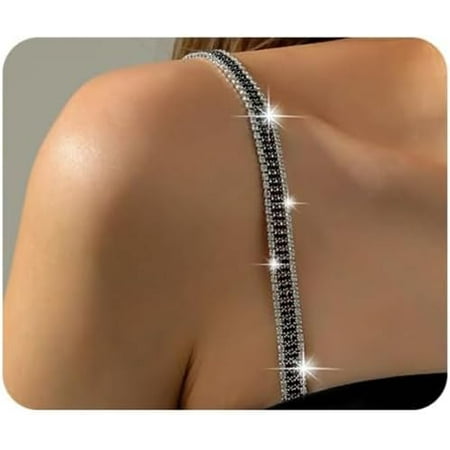QIUYIDP 1Pair Silver Rhinestone Bra Straps Multi-layered Rhinestones Bra Shoulder Chain Crystal Lingerie Straps Jewelry Wedding Bridal Rhinestone Underwear Chain for Women Dress