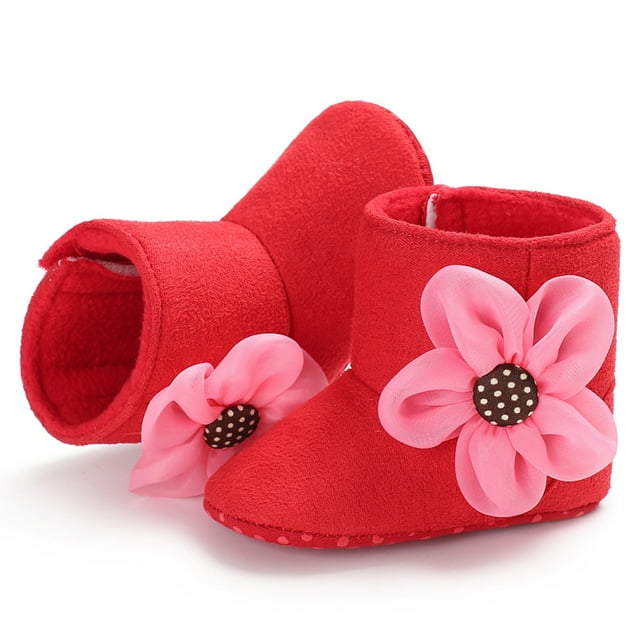 Kmbangi Baby Girl High Top Prewalker Winter Non Slip Comfortable Flower Snow Boots