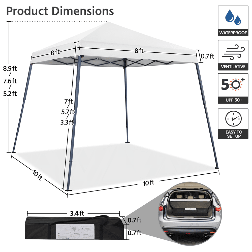 Alden design Pop-Up Canopy Outdoor Tent with Carrying Bag Sandbag Ropes Pegs, White