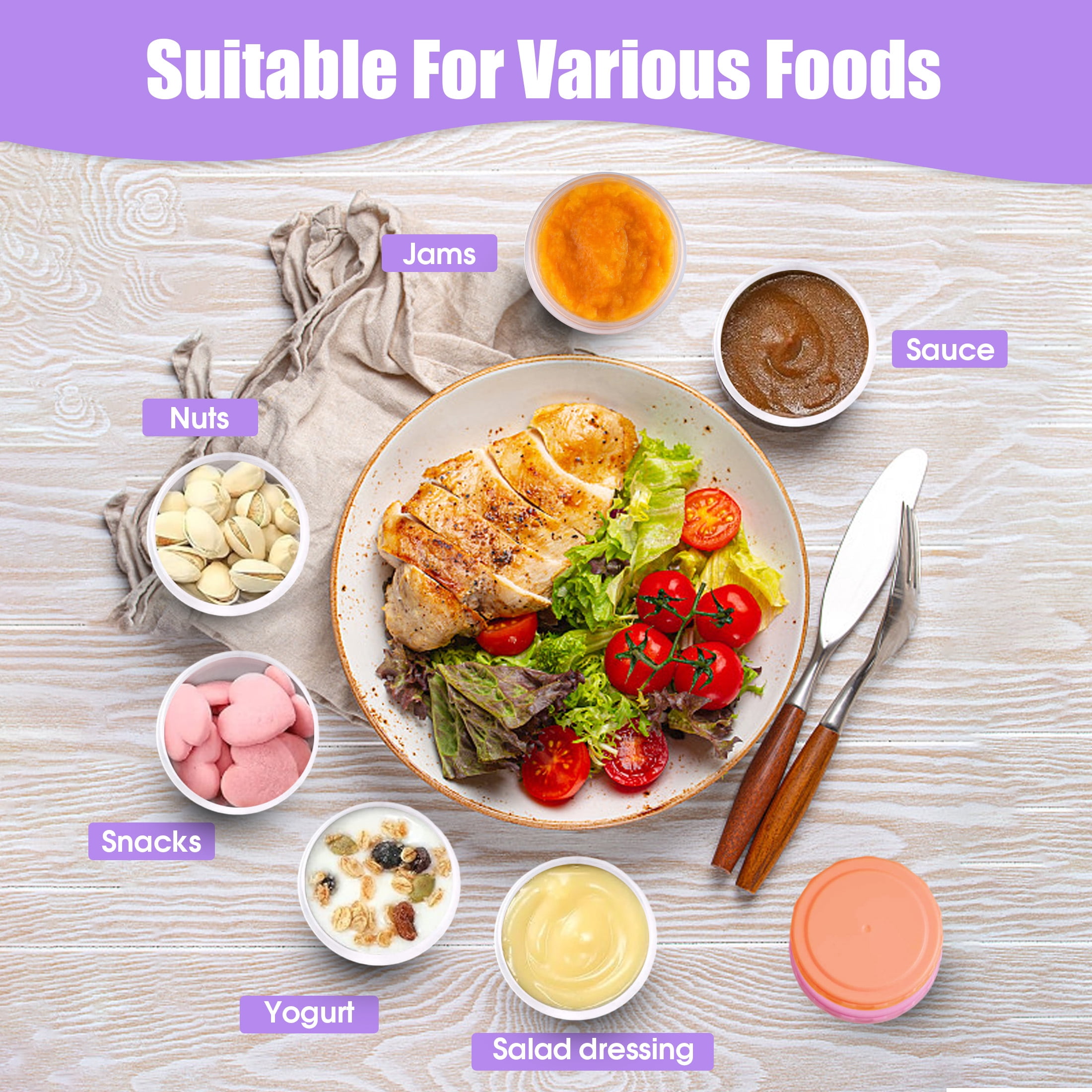 4oz Small Plastic Food Storage Containers with Lids, Leakproof Freezer Mini Meal Prep Containers, Portable Travel Snack Sauce Cups
