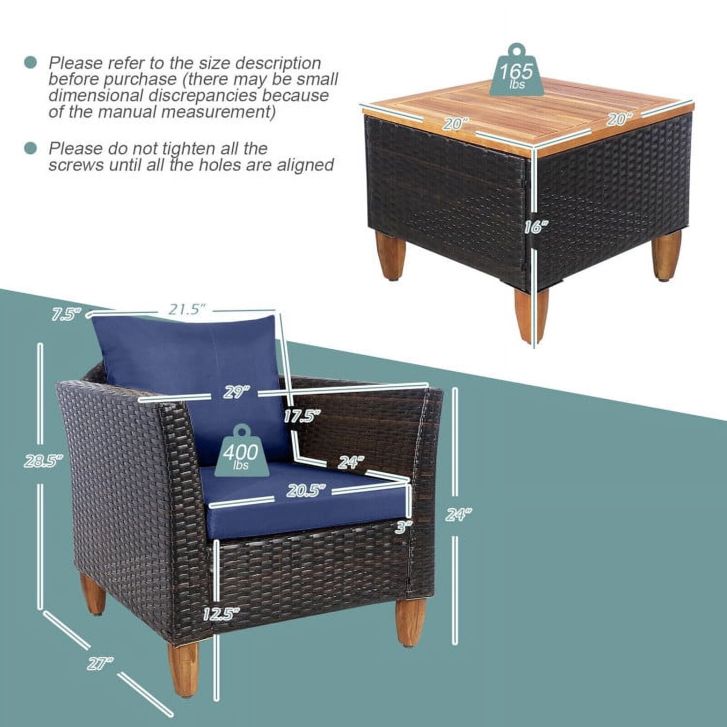 Aimee Lii 3 Pieces Patio Rattan Bistro Furniture Set with Wooden Table Top, Outdoor Patio Furniture, Navy Aimee Lii 3 Pieces Patio Rattan Bistro Furniture Set with Wooden Table Top, Outdoor Patio Furniture, Navy