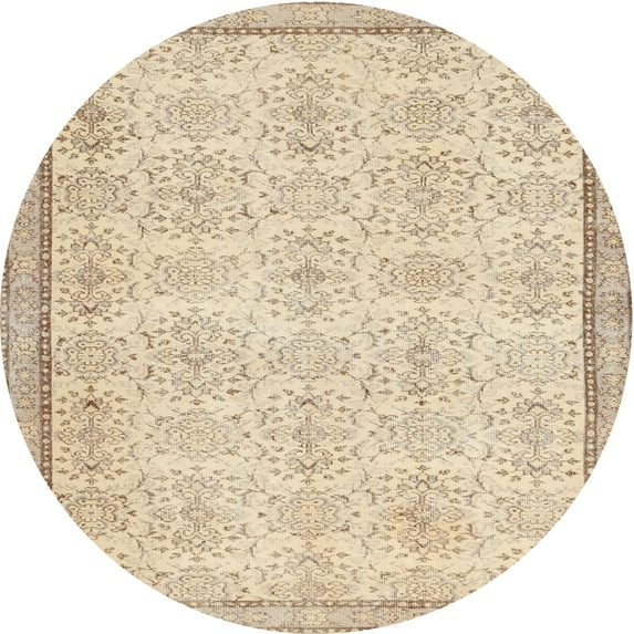 Ahgly Company Machine Washable Indoor Round Contemporary Khaki Gold Area Rugs, 4' Round