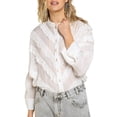 thumbnail image 3 of POL Women's Joy Ruffle Lace Trim Seashell Button Down Shirt-Ivory / L, 3 of 7