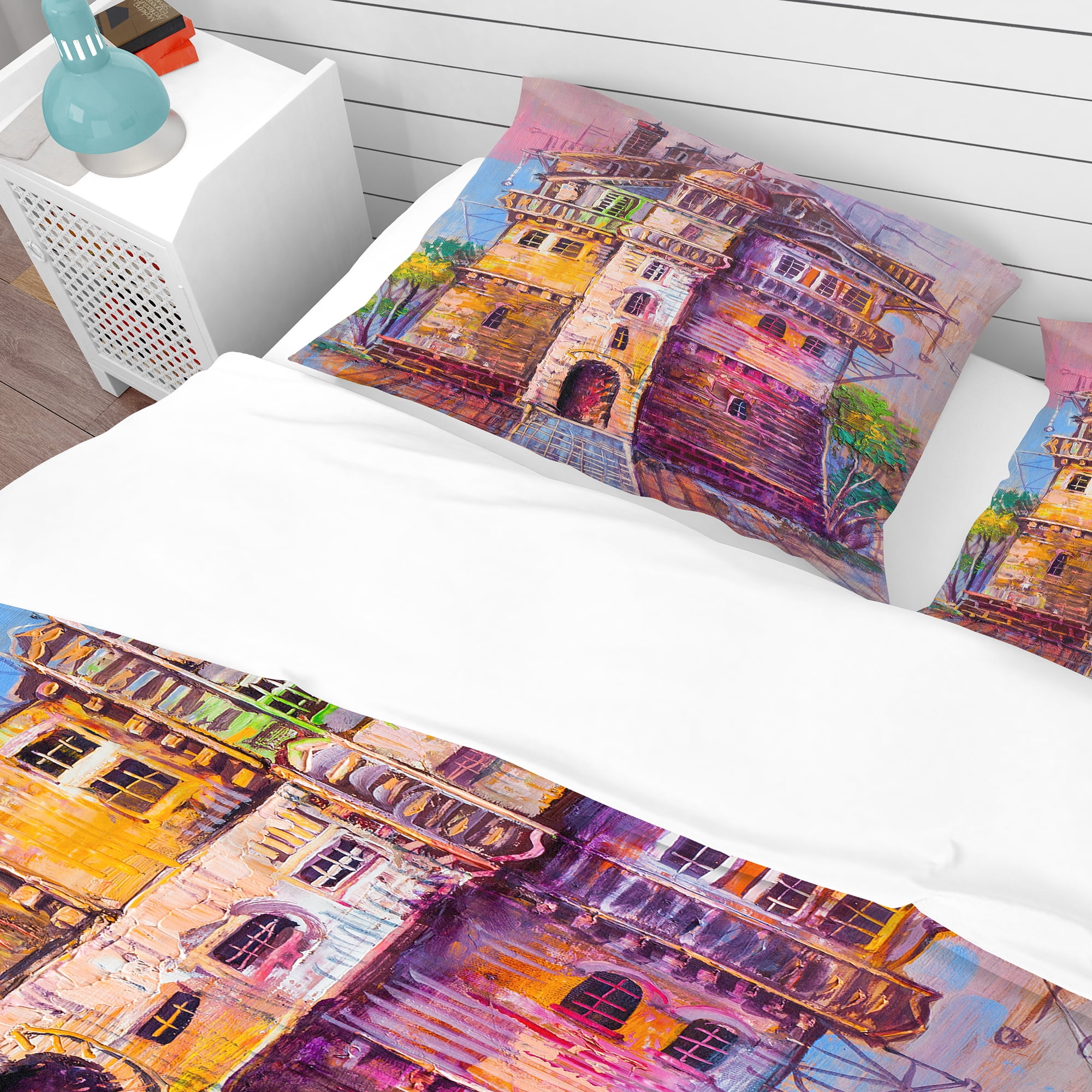 Designart 'Colorful Ancient Castle Oil Painting' Modern & Contemporary Duvet Cover Set