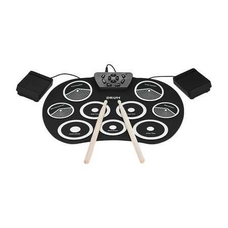 Portable Electronic Drum Set Roll Up Drum Kit 9 Silicon Pads USB Powered with Foot Pedals Drumsticks USB Cable for Students