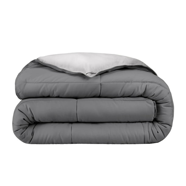 Edredón de Plumón Alternativo Bare Home Reversible de la Colección 1800 para Todas las Estaciones Tamaño Completo Gris/gris Claro