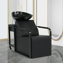 BarberPub Backwash Shampoo Ceramic Bowl and Chair Set for Spa Beauty Salon, Black