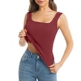 thumbnail image 2 of ChoXxx Women's Built In Bra Tank for Workout Dressy Slim Fit Ribbed Padded Camisole Red M, 2 of 5