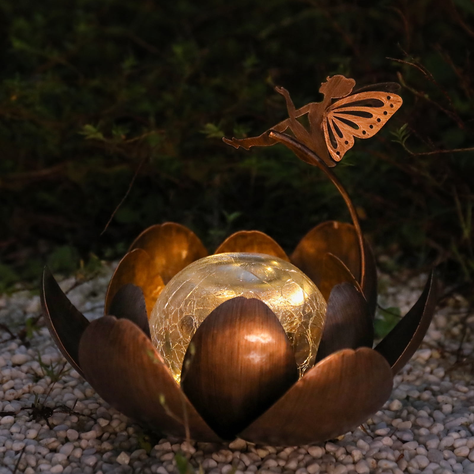 Wonder Garden Solar Lotus Light Decor Outdoor Fairy Garden Lights,Lotus Metal Flower Light for Pathway, Patio, Yard, Walkway