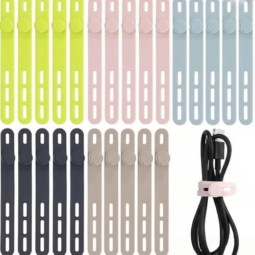 Silicone Cable Ties, Reusable Elastic Cord Organizer for Headphone & Charger Cables, High Flexibility Wire Management Straps, 100-Pack Assorted Colors