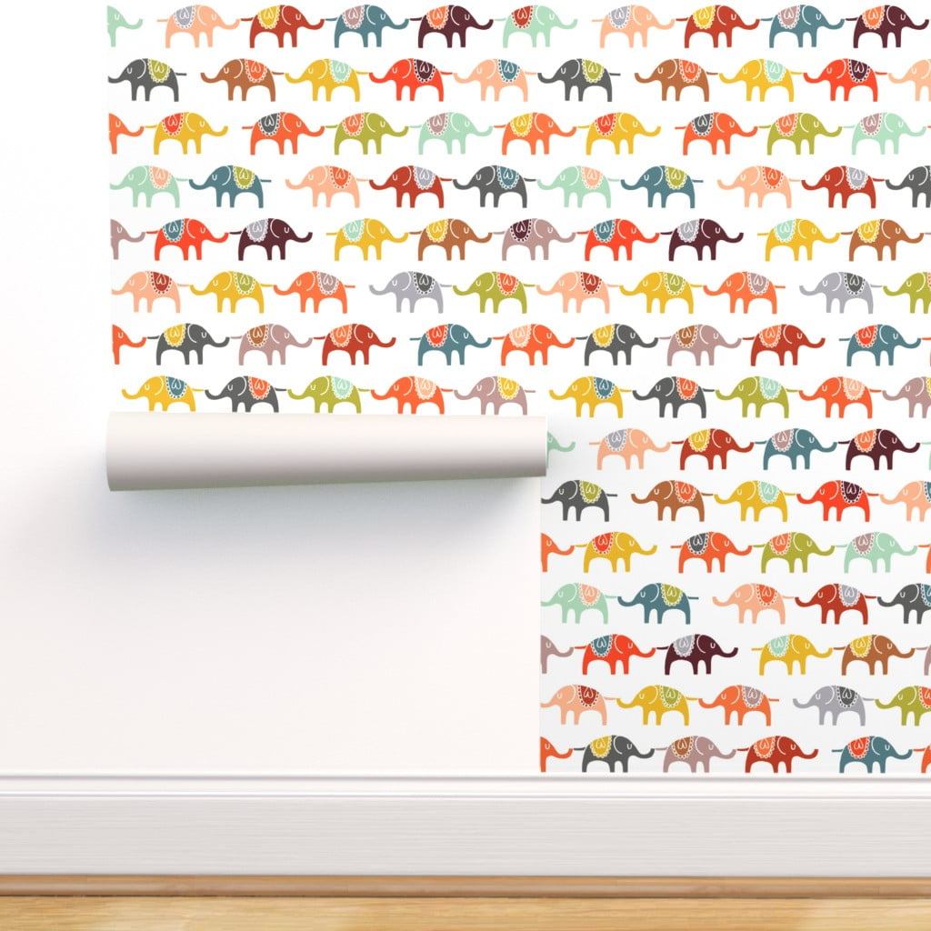 Removable Wallpaper Swatch - Elephant Colorful Animal Kids Nursery Bright  Circus Print Custom Pre-pasted Wallpaper by Spoonflower 