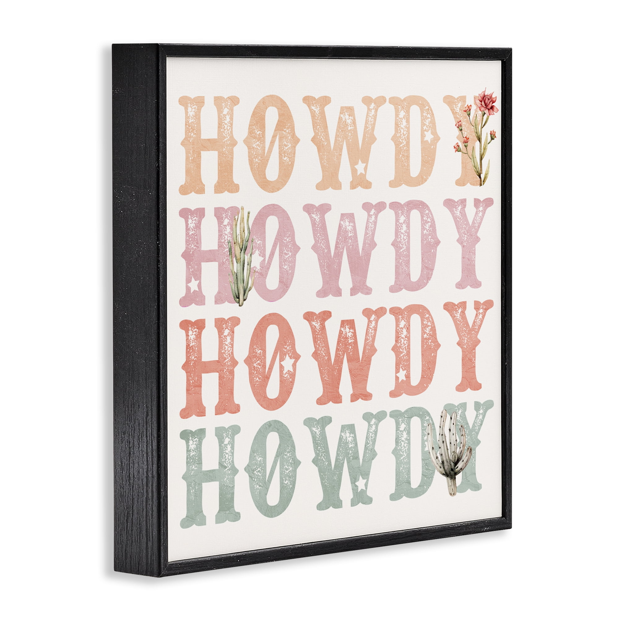 Vintage Howdy Rainbow Text Black Framed Giclee Art, design by Kim Allen